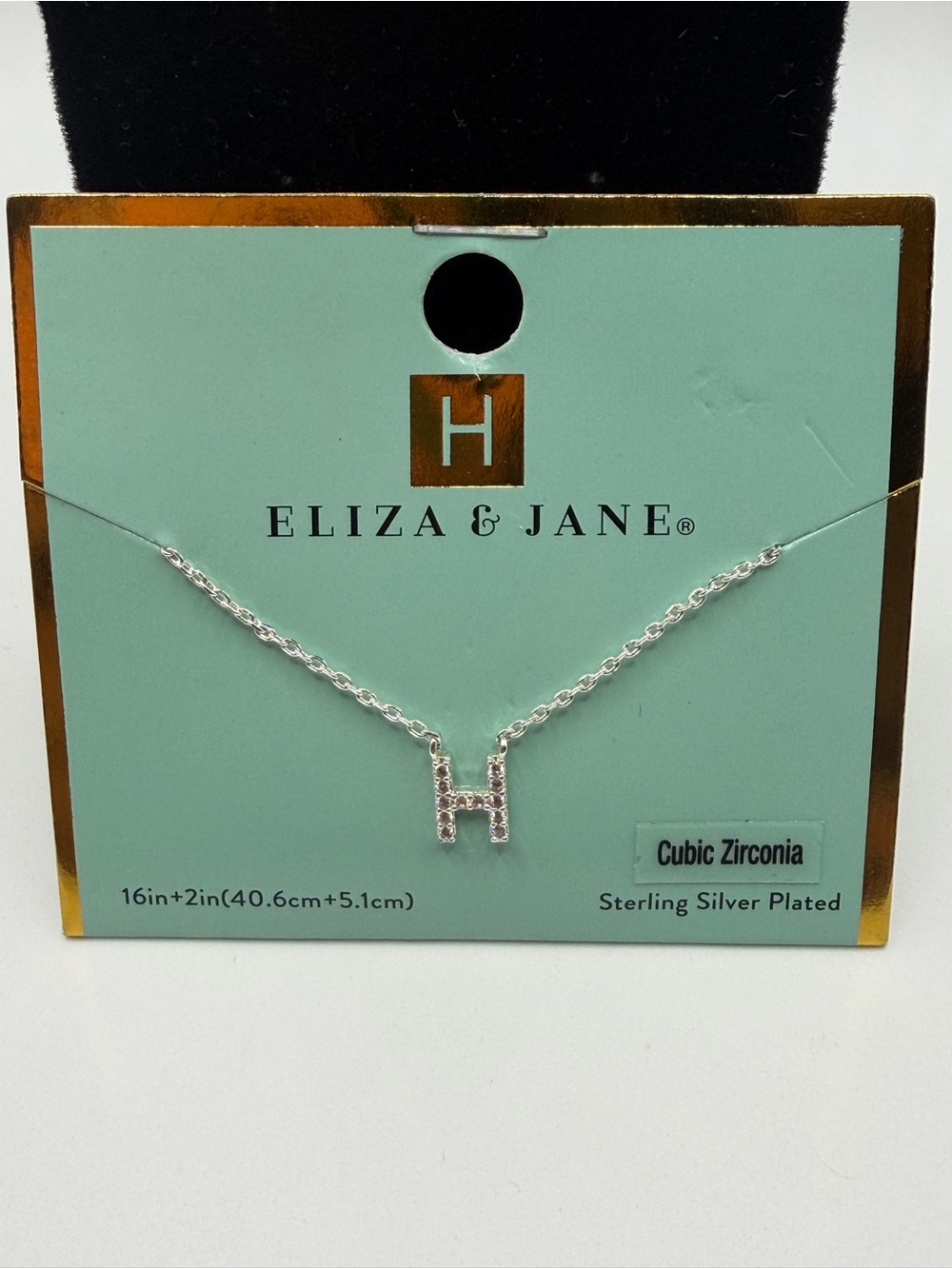 Sterling Silver Plated 'H' Necklace with Cubic Zirconia - Silver
